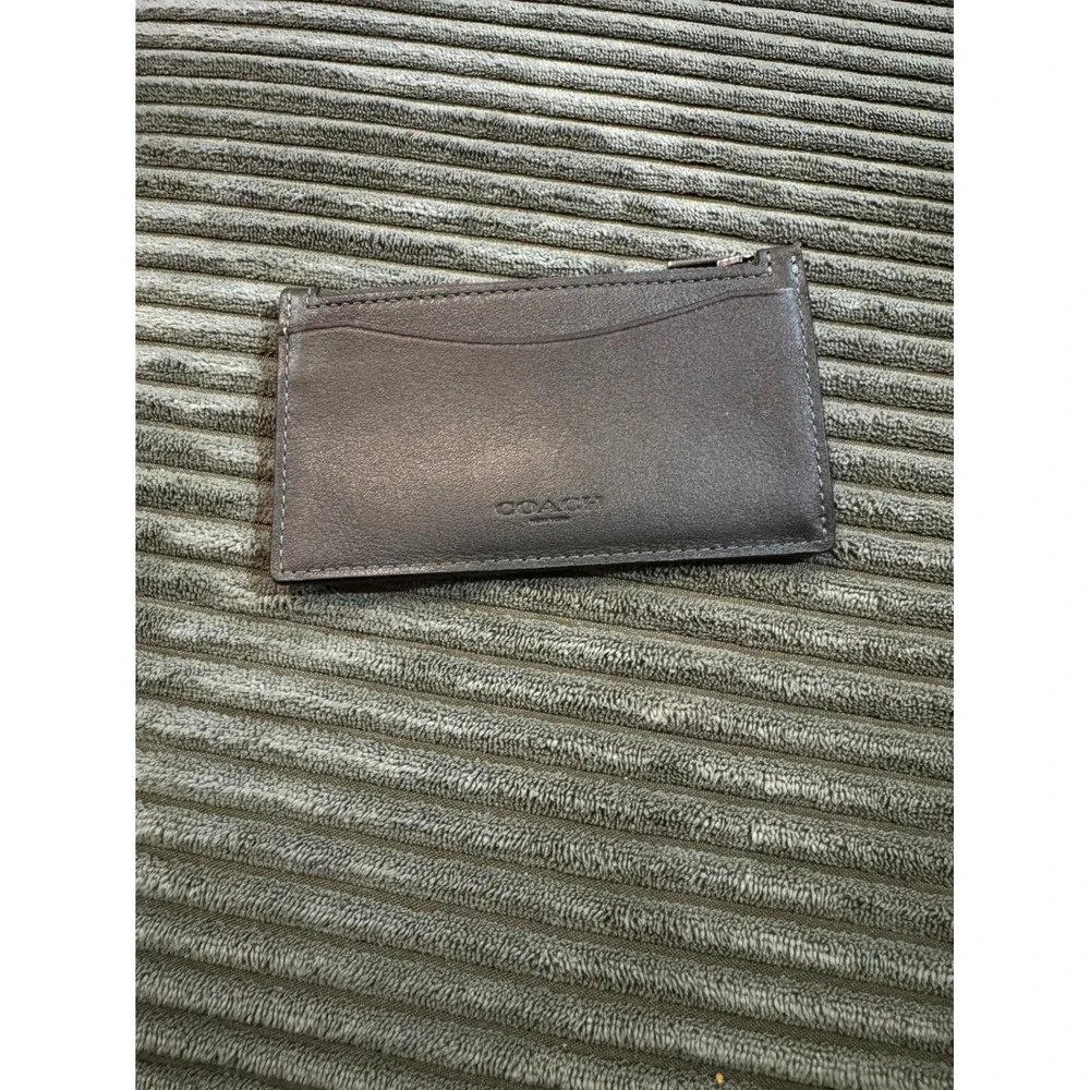 COACH New York Zip Card Case Wallet Pouch Holder Hunter Green Yellow‎ Leather
